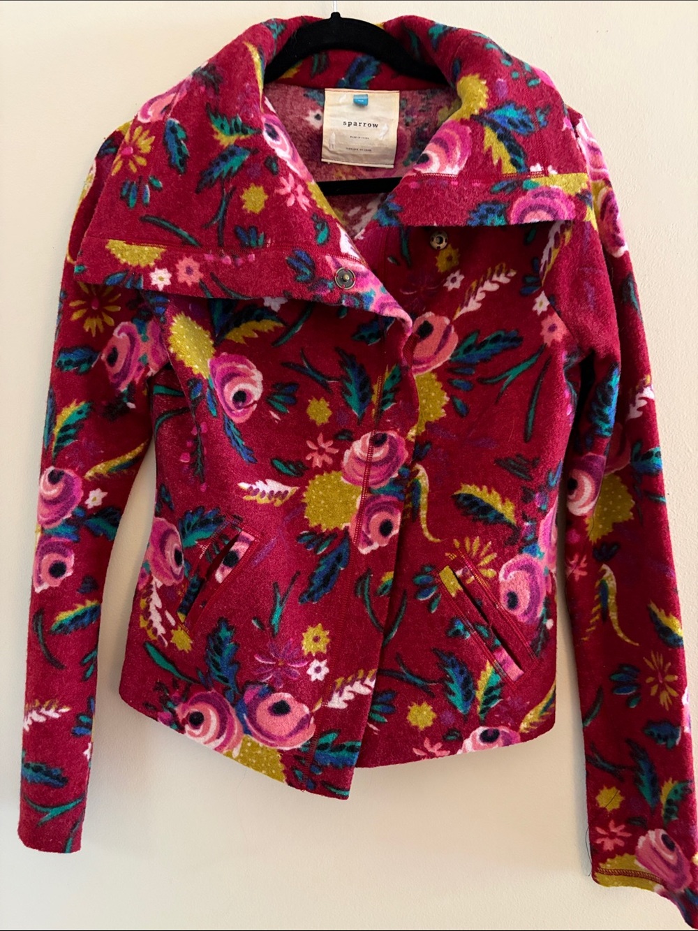Sparrow by Anthropologie- Floral boiled wool asymmetrical moto jacket (M)